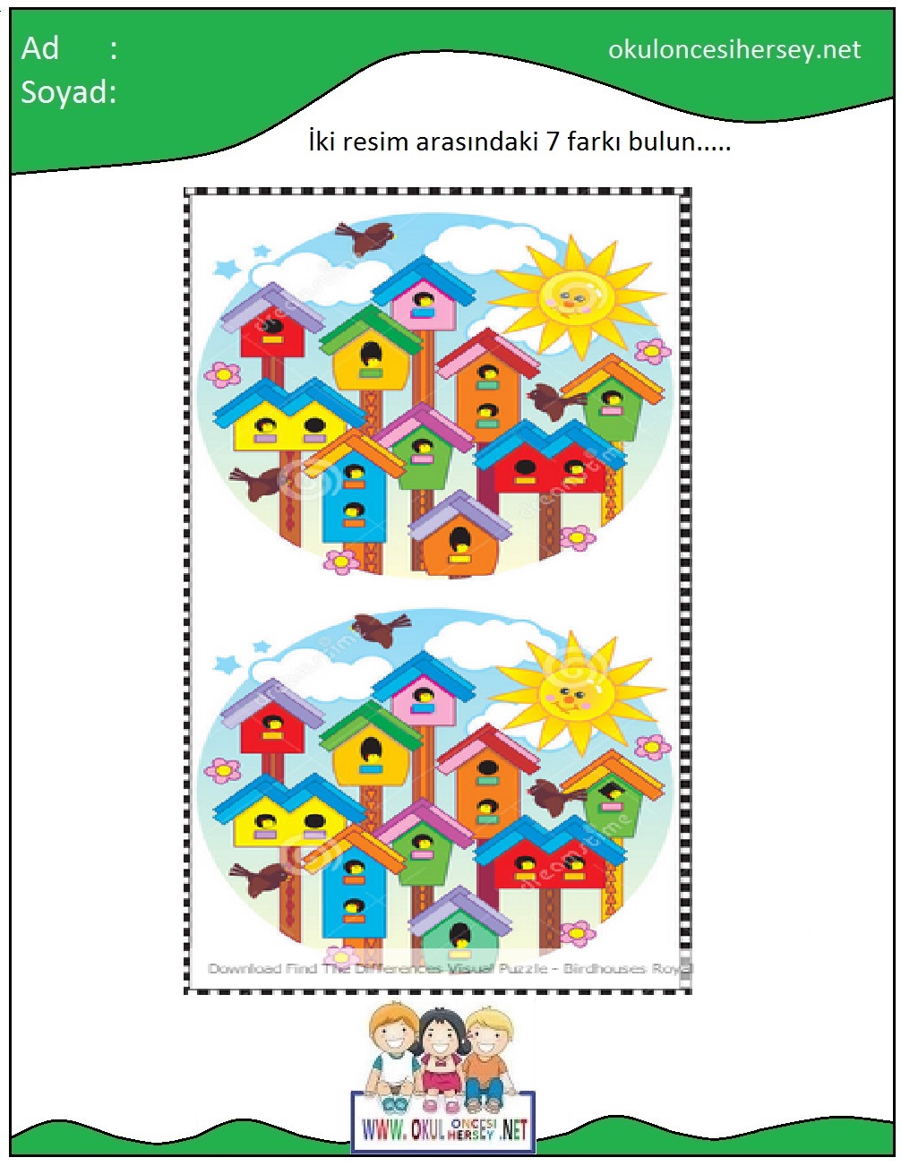 okul öncesi İki Resim Arasındaki Farkı Bul